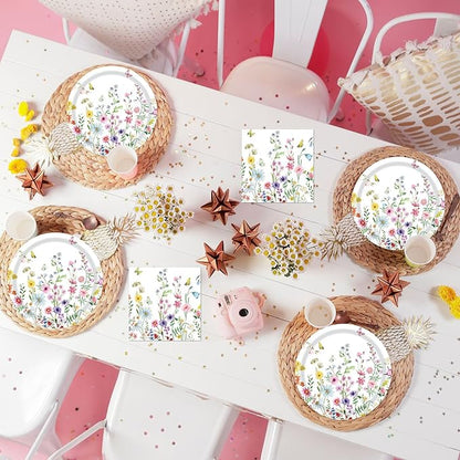 40 Pcs Wildflower Plates and Napkins Party Supplies, Floral Paper Plates Napkins Wildflower Baby Shower Decorations Tableware for Spring Summer Picnic Wedding Birthday Tea Party Serves 20