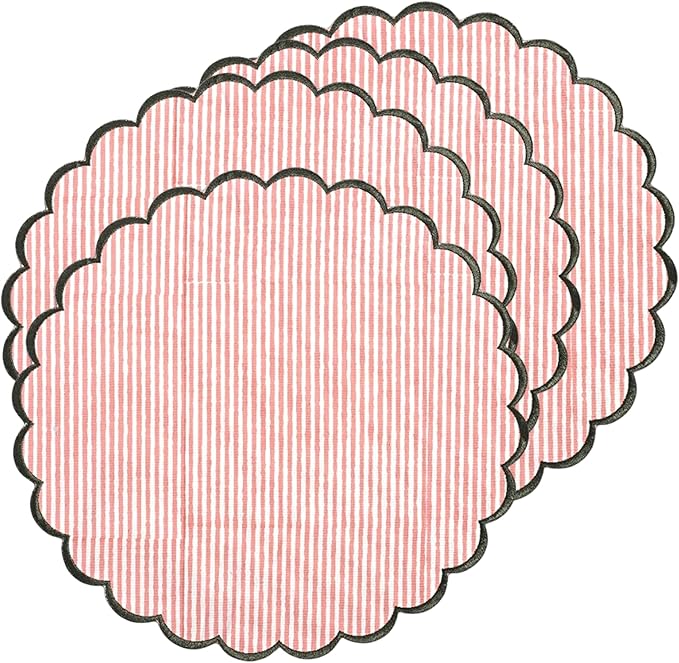 Ridhi Valentine Love Gift Round Pink Stripe Place Mat Double Layer Floral Cotton Washable Placemats 15" Embroidery Block Print Table Mat Pack of 4-15 Inch Heart