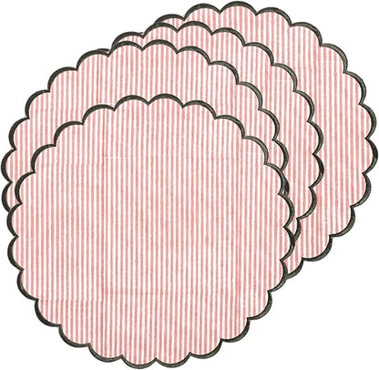 Ridhi Valentine Love Gift Round Pink Stripe Place Mat Double Layer Floral Cotton Washable Placemats 15" Embroidery Block Print Table Mat Pack of 4-15 Inch Heart