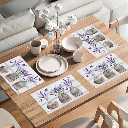 Lavender Flower Placemats Set of 6 Farmhouse Purple Floral Table Mats Washable Place mats for Home Party Indoor Kitchen Dining Table Decoration 12x18 Inch