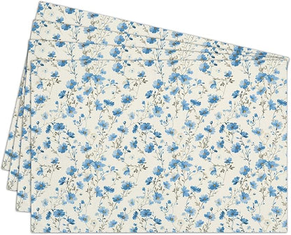 Cotton Linen Waterproof Placemats Set of 4, Blue Floral Dining Mat Table Mats Decor Fabric for Kitchen Dinner Coffee Shop Table, Indoor/Outdoor Washable Wipeable Placemat -N029