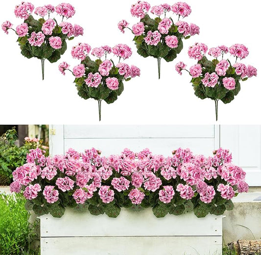 Plastic Flowers for Outdoors Home Decor Fake Plants Artificial Flowers Artificial Geraniums Outdoor Fake Flowers Silk Bouquet, Fall Decor for Interior Porch Garden Decor14.4 (Pink) 8PCS