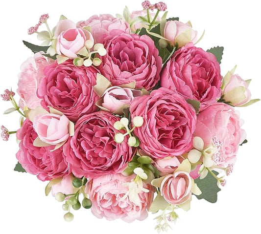 Mkono Peonies Artificial Flowers, Small Silk Flowers for Home Decor Indoor Fake Bouquet Faux Floral Arrangements Dining Table Centerpieces for Kitchen Bridal Wedding Party Decor (2, Mixed Pink)