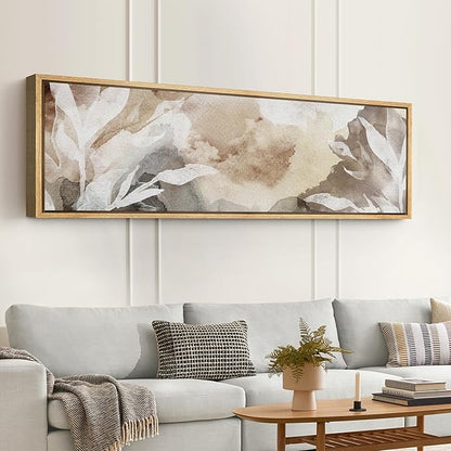 SIGNFORD Large Framed Canvas Print Wall Art Whispers of Nature an Abstract Watercolor Illustrations Modern Art Relax/Calm Warm for Living Room, Bedroom, Office - 60"x20"