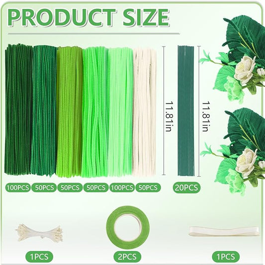 400 Pieces Pipe Cleaners Chenille Stems for Flowers Craft Supplies Bulk Fluffy Fuzzy Sticks for DIY Art Projects Creative Gift Wrapping Party Decorations(Green)