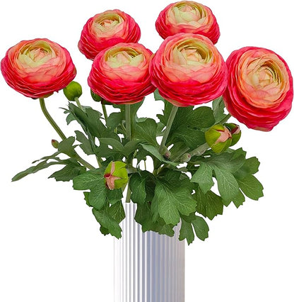 ATFL Pink Ranunculus Artificial Flowers,6 Pcs Artificial Faux Silk Ranunculus Flowers with Real Touch Stems,Fake Peony Flowers for Floral Arrangements DIY Wedding Bouquet Party Table Home Decor