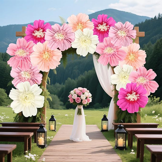 15Pcs Tissue Paper Flower,12" Large Crepe Tissue Fiesta Flowers ,Handmade Colorful Giant Crepe Artificial Flowers Decorations for Wall,Birthday Wedding Backdrop Bridal Baby Shower Party Supplies