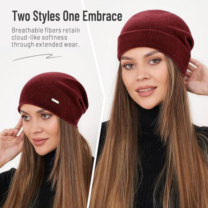 100% Wool Slouchy Beanie, Warm Beanie Hats for Women Breathable Knitting Skull Beanies Cap for Spring Fall Winter