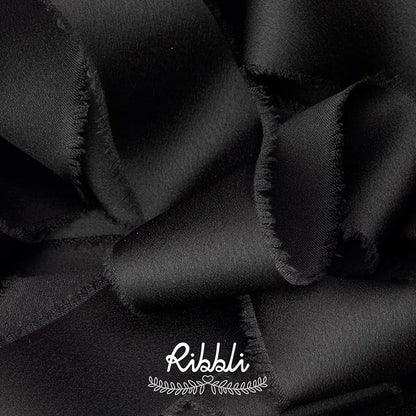 Ribbli Black Silk Satin Ribbon 1.5 Inch x 30 Yard Handmade Frayed Chiffon Black Ribbon for Gift Wrapping Wedding Invitations Bridal Bouquets Home Decor