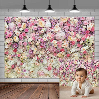 20x10ft Pink Rose Floral Flower Wall Backdrop Girls Wedding Birthday Bridal Shower Kids Portrait Background Photoshoot Cake Table Tea Party Photoshoot Decorations Photo Studio Props