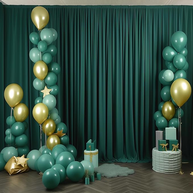 Hunter Green Backdrop Curtain-Wrinkle-Free Polyester Fabric Green Photography Curtains for Wedding Party Photo Background Decorations- 40 X10FT