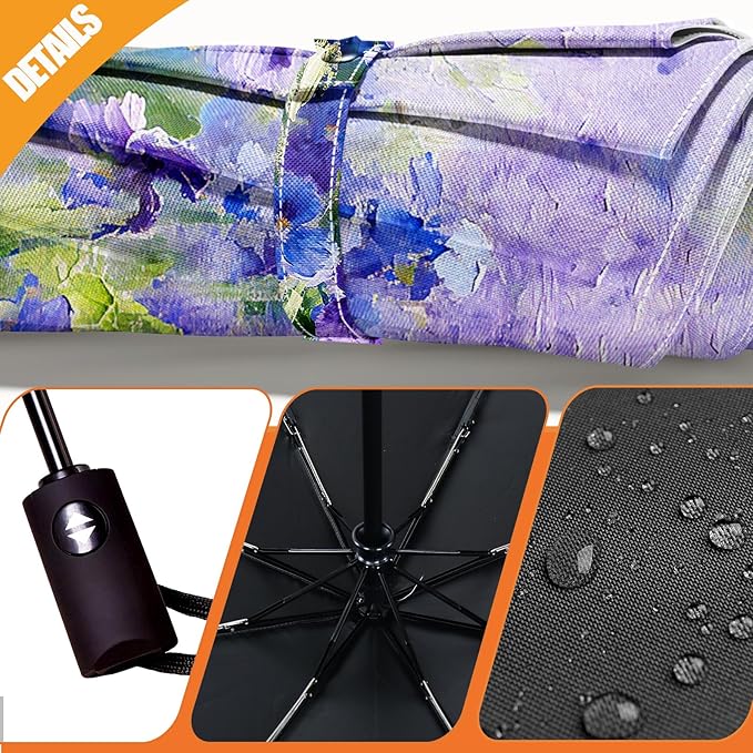 Small Compact Travel Automatic Folding Umbrella for Women, Portable Lightweight, Rain, Wind, UV Sun Shade
