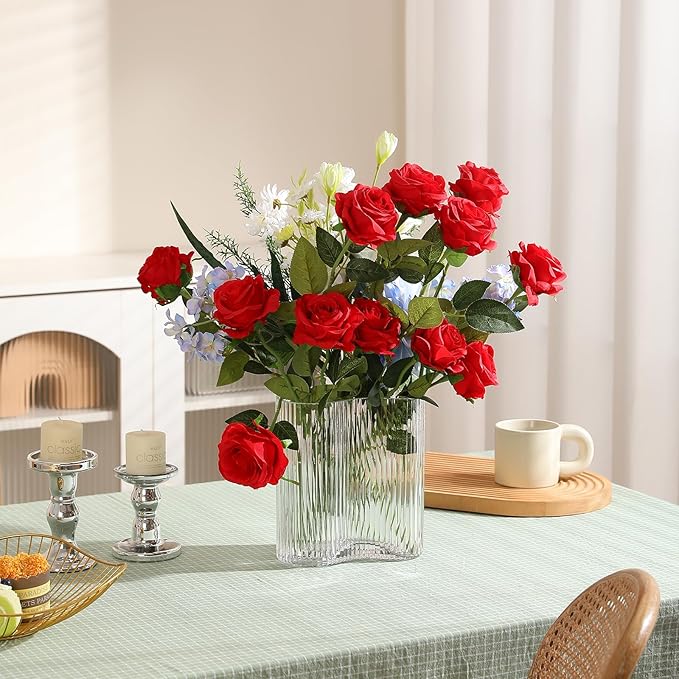 50PCS Artificial Silk Roses Flowers – Realistic Fake Roses in Bulk & Bouquet Long Stem Red Rose for Wedding Centerpieces, Home Decor, Floral Arrangements, Party Decoration (Red)