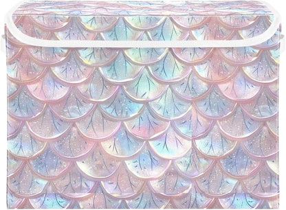 senya Baskets Collapsible Storage Bins with Lids, Pastel Sheer Mermaid Scales Storage Boxes Clothes Baskets for Organizing, B06D22020