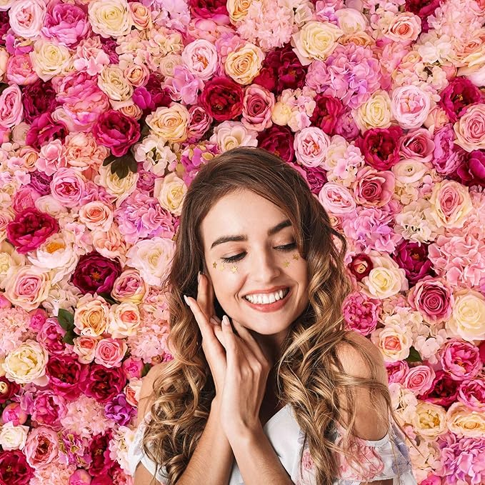 Flower Backdrop Pink Red Rose Flowers Floral Wall Photography Background Birthday Baby Shower Wedding Party Banner Anniversary Decorations Children Adults Portrait Video Studio Prop 20x10ft