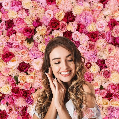 Flower Backdrop Pink Red Rose Flowers Floral Wall Photography Background Birthday Baby Shower Wedding Party Banner Anniversary Decorations Children Adults Portrait Video Studio Prop 6x4ft