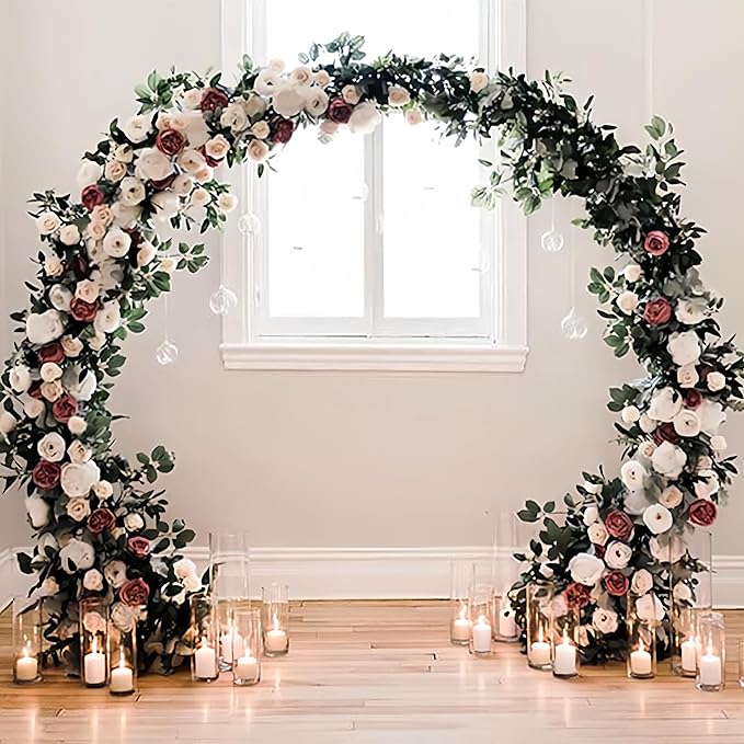 Balloon Arch Stand Kit, 8.2ft (2.5m) Metal Round Backdrop Stand Frame Set: Half Circle Gold Balloon Arch for Birthday Party Baby Shower Wedding Graduation Decoration (Golden)