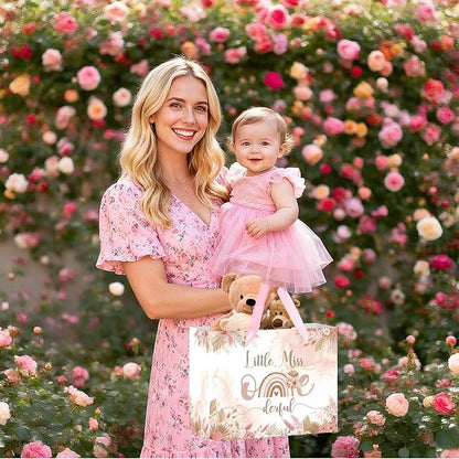 Onederful 1st Birthday Gift Bag for Baby Girl, Boho Floral First Birthday Gift Bags with Tissue Paper Greeting Card Little Miss Onederful Wrapping Paper Bag for Newborn Baby Shower One Year Old Party