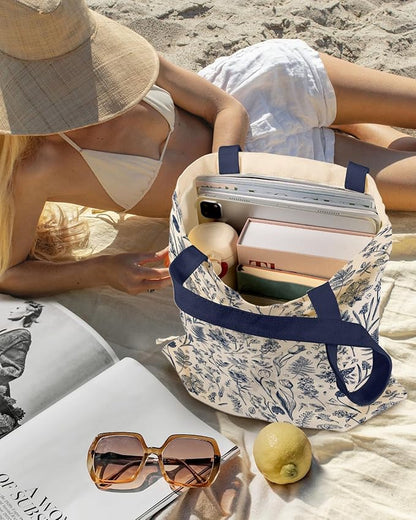 Aesthetic Canvas Tote Bag with Inner Pocket for Women, Cloth Cotton Totes Bag with Pattern for Shopping, Gym