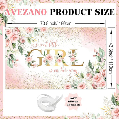 Avezano Girl Baby Shower Backdrop Pink Floral Sweet Baby Baby Shower Banner A Sweet Little Girl is on Her Way Party Decorations Banner 70.8 x 43.3 Inch