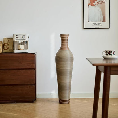 Large Hand-Woven Bamboo Floor Vase, Tall Home Decor Floor Vase for Fake Flower Dried, Flower Holder for Living Room, Bedroom, Dining Room, Entryway, Hallway