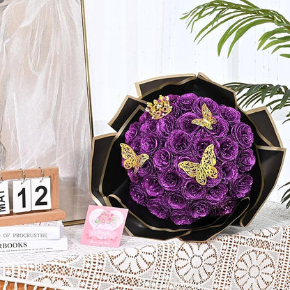 Waipfaru Glitter Roses Bouquet, DIY Fake Flowers Bouquet, Birthday Gifts for Women Mom, 24 Pcs Purple Rose for Wife Girlfriend Valentines, Mothers Day, Anniversary, Graduation