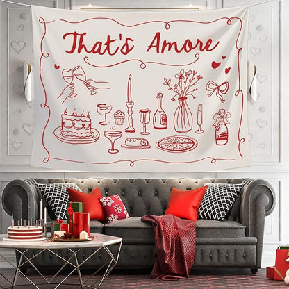 That's Amore Backdrop Italian Wedding Engagement Party Decoration Photography Background Banner Red Hand Drawn Photo Prop for Bachelorette Bridal Shower, 7 x 5 Ft