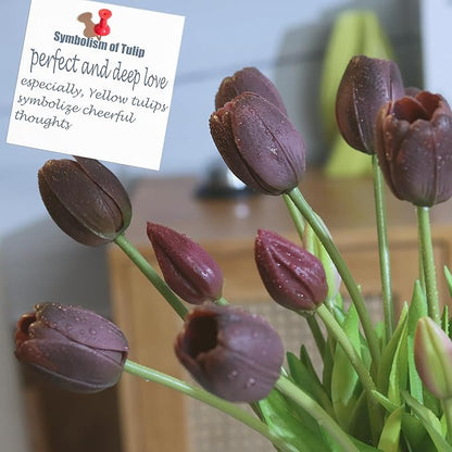 20pcs Artificial Tulip Flowers,16 Inch Real Touch Tulip Stems with Faux Leaves, Faux Tulips and Buds for Home Décor Centerpiece Ornament Wedding Bouquet,Midnight Purple