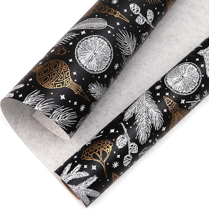 Ribbli Christmas Wrapping Paper Vintage Black with Gold Foil Gift Wrapping Paper Rolls -17 Inch x 33 Feet Per roll