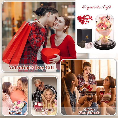 Christmas Rose Gifts for Her,Christmas Flower Gifts for Women,Forever Flowers Rose in Glass Dome with 2 Light Modes,Light Up Rose Valentines Anniversary Birthday Gifts for Women, Mom,Wife,Girlfriend