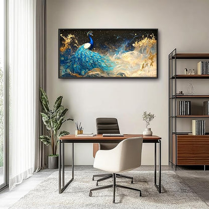 Peacock Large Wall Art Framed Gold Wall Decor for Living Room Mountain Peacock Pictures Oversized Canvas Print Painting Modern Extra Large Framed Artwork for Bedroom Office Home Decor 60"x30"