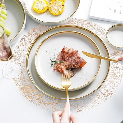 Hysenm 100 Pcs Disposable Champagne Placemats Set Metallic 13 Inch Round Table Doilies, Ultra-Thin Messy Lines Disposable Placement Mats for Home Decoration Dining Table Wedding Birthday Party