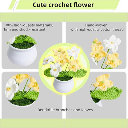 Crochet Flowers Cute Handmade Knitted Potted Flower Plants Gift for Graduation Teacher's Day Birthday Anniversary Valentines Christmas Decor for Desk Car Dashboard Home Room Office Decorations