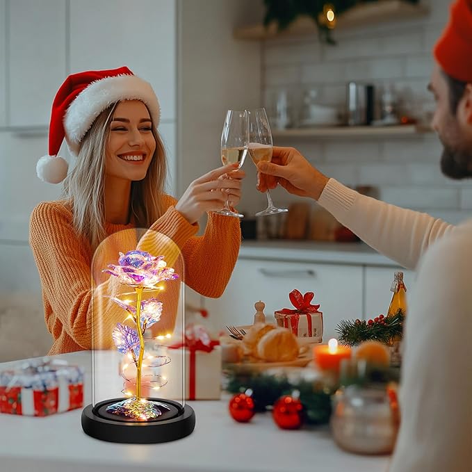 Childom Christmas Rose Gifts for Women,Birthday Gifts for Women Mom Christmas,Flowers for Delivery Prime,Colorful Light Up Rose in A Glass Dome,Anniversary Rose Gift for Her Grandma Valentines Day