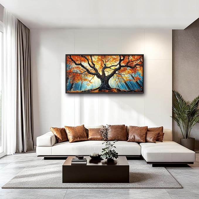 Extra Large Tree of Life Framed Wall Art for Living Room,Fall Autumn Forest Sunrise Landscape Pictures Wall Decor,Nature Canvas Print Painting Modern Artwork Bedroom Office Bathroom 60L x 30W