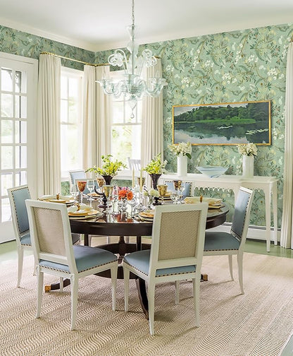 Guvana 16.14"x197" Peel and Stick Wallpaper Floral and Leaf Contact Paper Boho Self Adhesive Wallpaper Flower Contact Paper DIY Removable Wallpapers for Livingroom Wall Decor(Light Green Background)