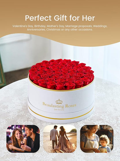 Preserved Roses Forever Flowers Real Roses in a Box Mother's Day Birthday Flowers for Her Mom Women Wife Valentine's Day, Red, 47 Piece