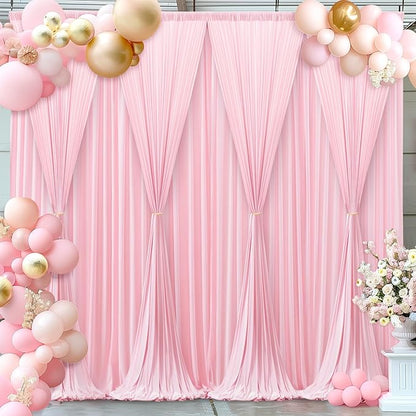 Pink Backdrop Curtains-Wrinkle-Free Polyester Photography Drapes Party Curtain Background for Baby Shower Wedding Decorations- 40 X10FT
