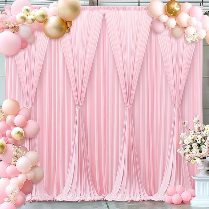 Pink Backdrop Curtains-Wrinkle-Free Polyester Photography Drapes Party Curtain Background for Baby Shower Wedding Decorations- 32 X10FT (Pink)