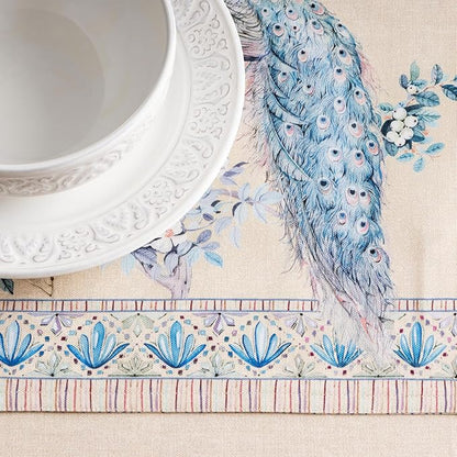 Maison d' Hermine Placemats 100% Combed Cotton Premium Set of 4 Decorative Table Cloth Placemat, Dining, Holidays, Buffet Party - Peacock Utopia - Sandy Beach (13 Inch x 19 Inch)