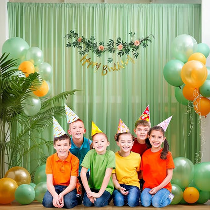 20x10 Green Tulle Backdrop Curtains for Parties, Sheer Backdrop Curtain Wedding Photo Background Drapes for Baby Shower Photography Birthday Party