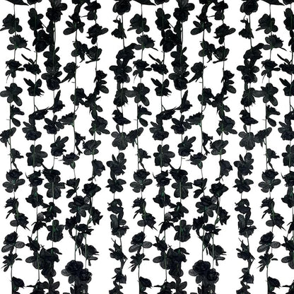 8Pcs 63Ft Black Rose Garland, Fake Rose Hanging Flowers, Artificial Flower Vine, Hanging Floral Vine Garland for Wedding, Birthday Party, Wall Arch, Halloween, Christmas Garden Backdrop Decor