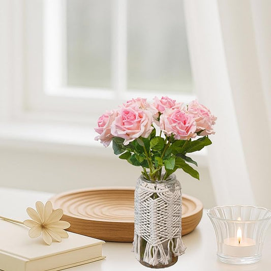 6 Pcs Silk Real Touch Latex Roses, Artificial Single Stem Big Bloom Faux Roses for Home Party Office Wedding Indoor Decor, Floral Arrangements, Table Centerpieces