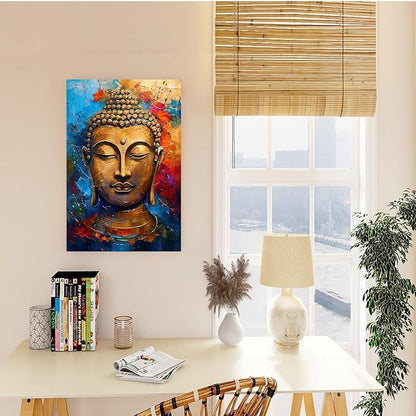 Golden Serenity Buddha Vintage Painting Wall Art Spirituality and Modern Art Wall Decor Adds Brilliance to Vibrant Home Decor 12x18in Wood Framed