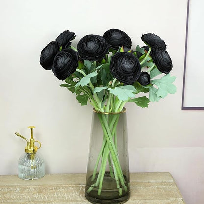 Artificial Ranunculus Flowers with Real Touch Stem,Silk Ranunculus Flowers (Black, 10)