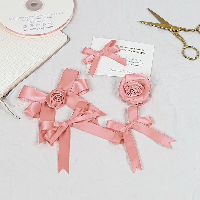 Rose Gold Satin Ribbon, Double Faced 5/8 Inch X 50 Yards Rose Gold Ribbon, Premium Satin Ribbon for Gift Wrapping, Crafts, Hair Bow Making, Sewing, Flower Bouquet, Wedding Party Decor