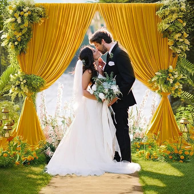 10 x 10 Feet Gold Backdrop Curtain for Partie, Stain Background Curtains for Photoshoot, Birthday, Wedding, Halloween, Thanksgiving, Christmas, New Year Party Decorations 5Ft x 10Ft, 2 Panels