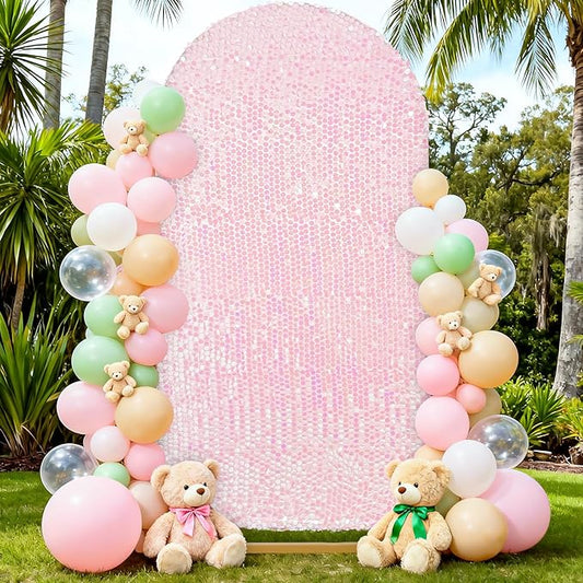 6FT Sequin Arch Backdrop Cover: White Iridescent Big Payette Shimmer Backdrop Covers for Party Wedding Decor