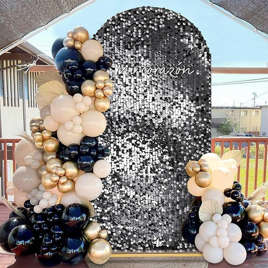 7.2FT Black Sequin Backdrop Cover: Big Payette Glitter Fabric Arch Covers for Birthday Party Baby Shower Decorations