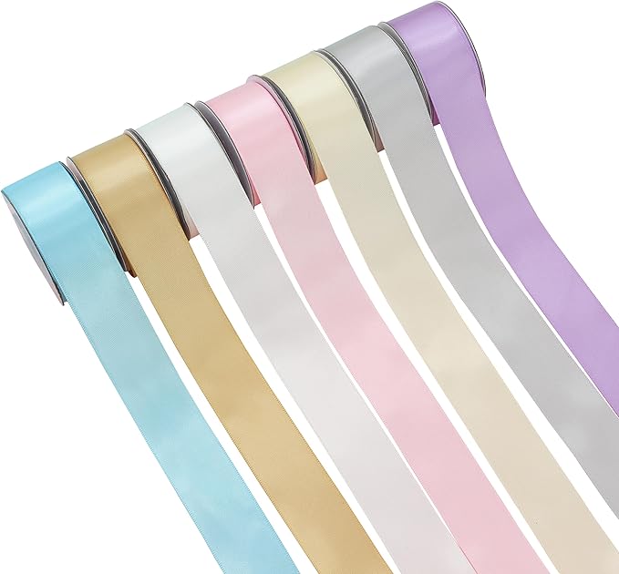 7 Colors Total 35 Yard Satin Ribbon Assortment - 1 Inch Wide 5 Yard/Roll Gentle Light Color Set Double Face Fabric Ribbon - Perfect for Gift Wrapping Crafts Party Wedding Birthday Decoratio